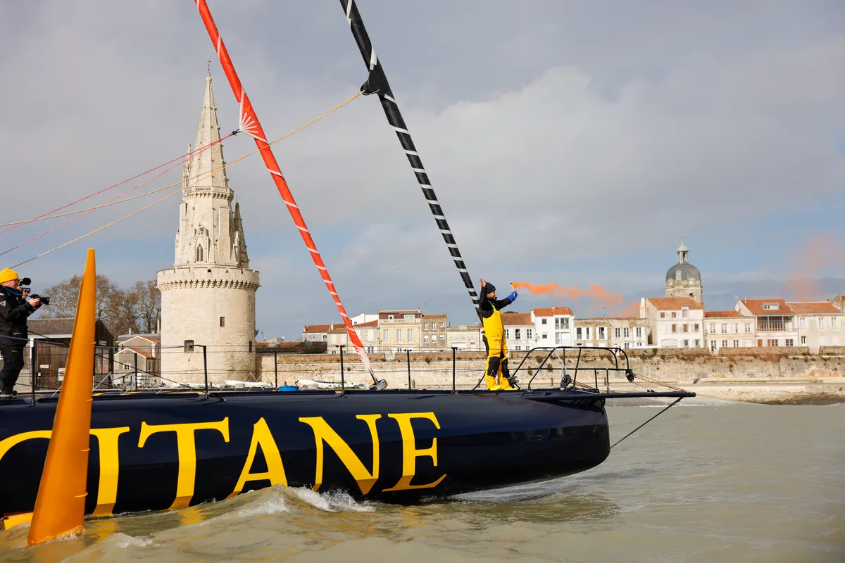 LA ROCHELLE, FRANCE - JANUARY 27, 2025 : L’Occitane en Provence skipper Clarisse Crémer (FRA) is celebrating after taking 11th place in the Vendee Globe, on January 27, 2025 in La Rochelle, France - (Photo by Anne Beauge / Alea)