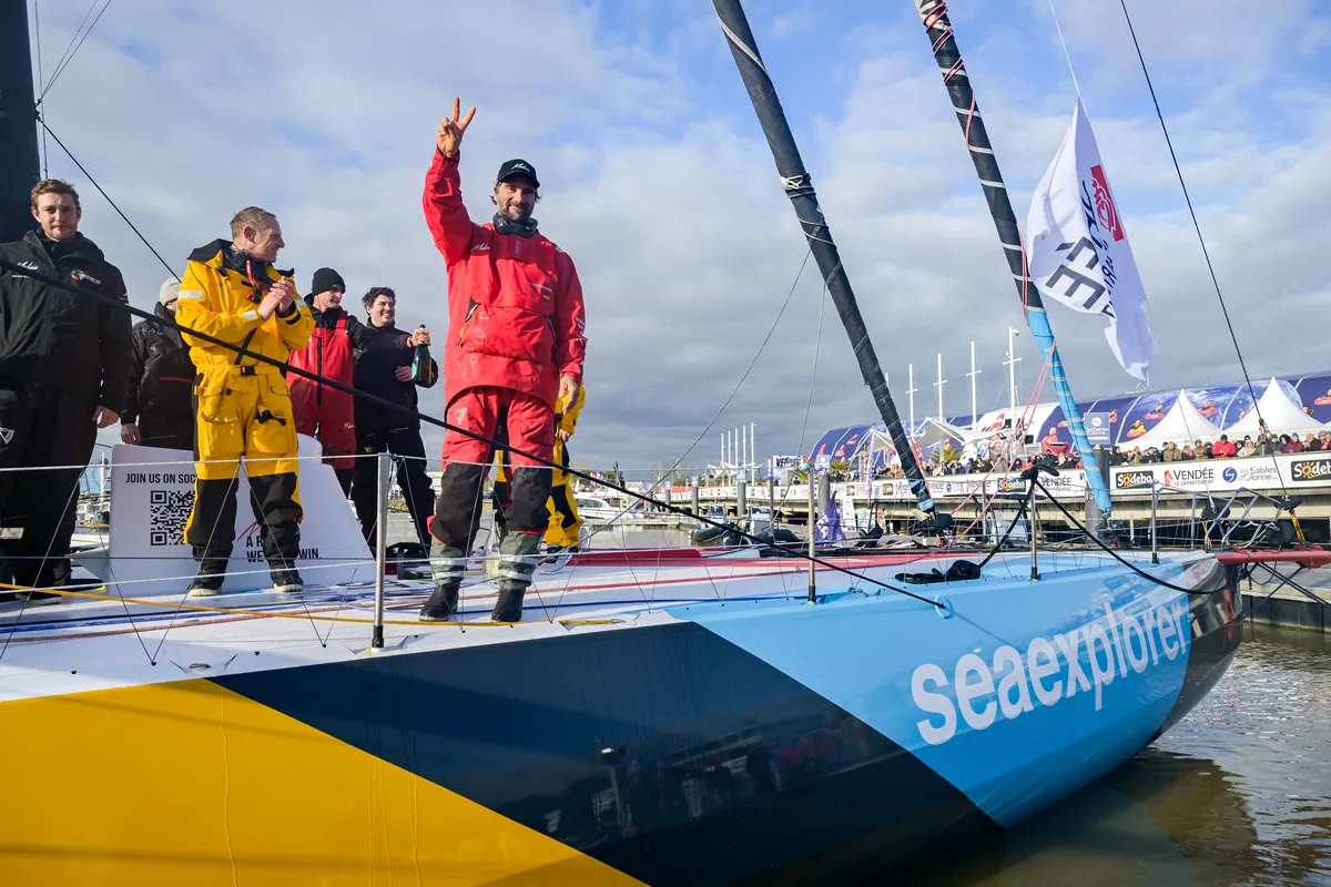 LES SABLES D'OLONNE, FRANCE - JANUARY 30, 2025 : Malizia - Seaexplorer skipper Boris Herrmann (GER) is photographed after taking 12th place in the Vendee Globe, on January 30, 2025 in Les Sables d'Olonne, France - (Photo by Olivier Blanchet / Alea)