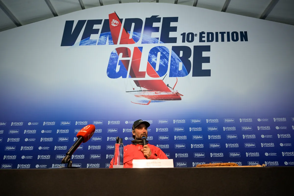 LES SABLES D'OLONNE, FRANCE - JANUARY 30, 2025 : Malizia - Seaexplorer skipper Boris Herrmann (GER) is photographed during his press conference after taking 12th place in the Vendee Globe, on January 30, 2025 in Les Sables d'Olonne, France - (Photo by Olivier Blanchet / Alea)