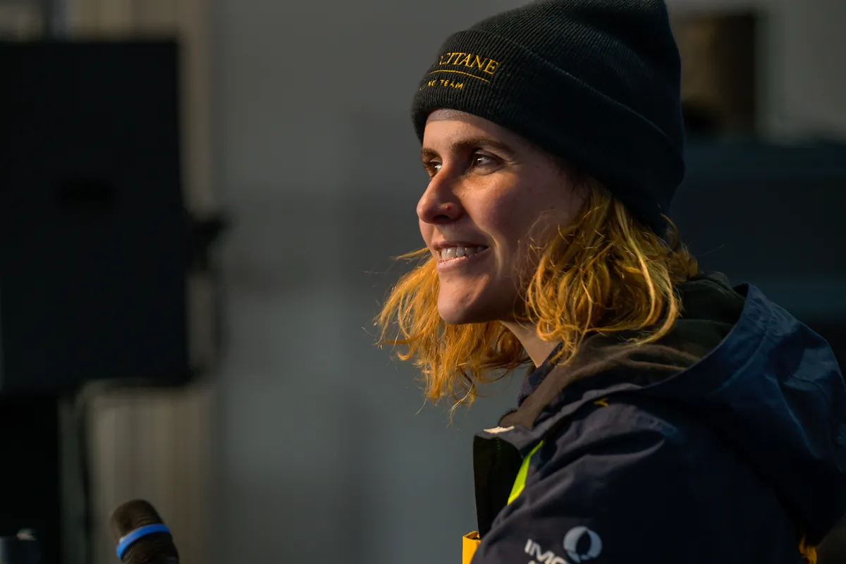 LES SABLES D’OLONNE, FRANCE - FEBRUARY 01, 2025 : L’Occitane en Provence skipper Clarisse Crémer (FRA) is photographed during her press conference after taking 11th place in the Vendee Globe, on February 01, 2025 in Les Sables d'Olonne, France - (Photo by Olivier Blanchet / Alea)
