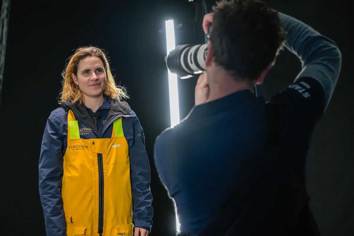 LES SABLES D’OLONNE, FRANCE - FEBRUARY 01, 2025 : L’Occitane en Provence skipper Clarisse Crémer (FRA) is photographed in studio after taking 11th place in the Vendee Globe, on February 01, 2025 in Les Sables d'Olonne, France - (Photo by Olivier Blanchet / Alea)