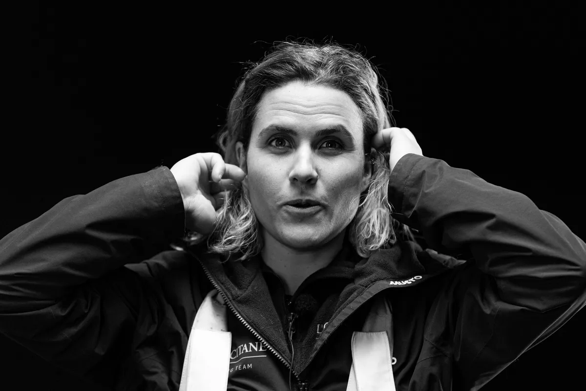 LES SABLES D’OLONNE, FRANCE - FEBRUARY 01, 2025 : L’Occitane en Provence skipper Clarisse Crémer (FRA) is photographed in studio after taking 11th place in the Vendee Globe, on February 01, 2025 in Les Sables d'Olonne, France - (Photo by Lloyd Images / Alea)