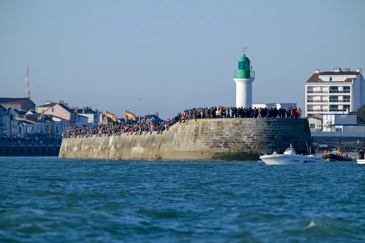 LES SABLES D’OLONNE, FRANCE - FEBRUARY 02, 2025 : Fortinet - Best Western skipper Romain Attanasio (FRA) is photographed after taking 14th place in the Vendee Globe, on February 02, 2025 in Les Sables d'Olonne, France - (Photo by Olivier Blanchet / Alea)