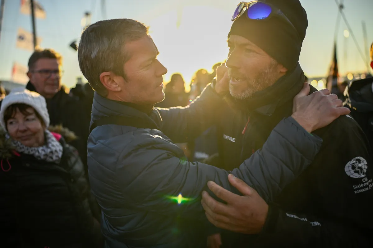 LES SABLES D’OLONNE, FRANCE - FEBRUARY 02, 2025 : Fortinet - Best Western skipper Romain Attanasio (FRA) is photographed after taking 14th place in the Vendee Globe, on February 02, 2025 in Les Sables d'Olonne, France - (Photo by Jean-Louis Carli / Alea)