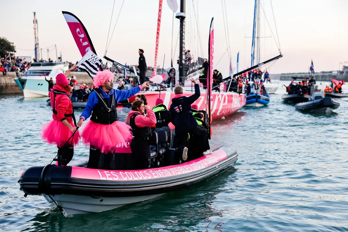LES SABLES D’OLONNE, FRANCE - FEBRUARY 03, 2025 : Lazare skipper Tanguy Le Turquais (FRA) is photographed in the channel after taking 17th place in the Vendee Globe, on February 03, 2025 in Les Sables d'Olonne, France - (Photo by Anne Beauge / Alea)