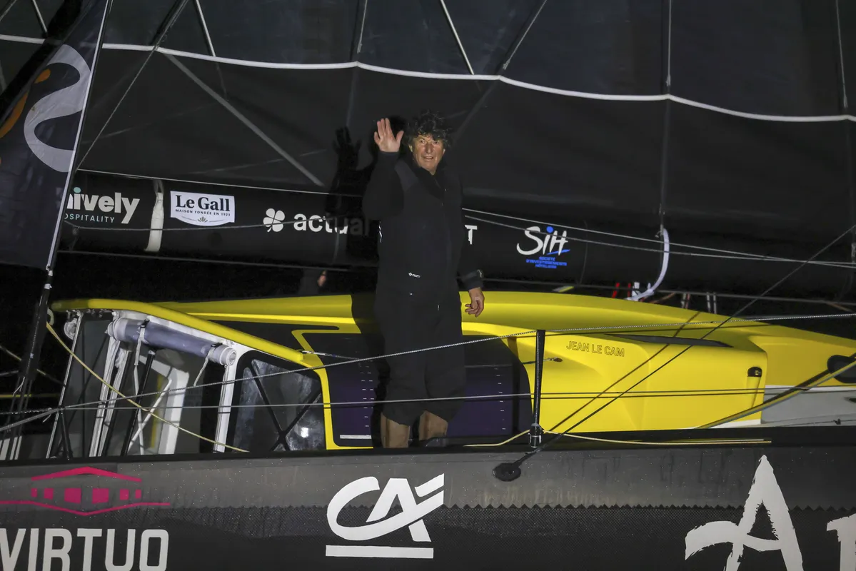 LES SABLES D’OLONNE, FRANCE - FEBRUARY 04, 2025 : Tout Commence en Finistère - Armor Lux skipper Jean le Cam (FRA) is photographed after taking 20th place in the Vendee Globe, on February 04, 2025 in Les Sables d'Olonne, France - (Photo by Jean-Marie Liot / Alea)