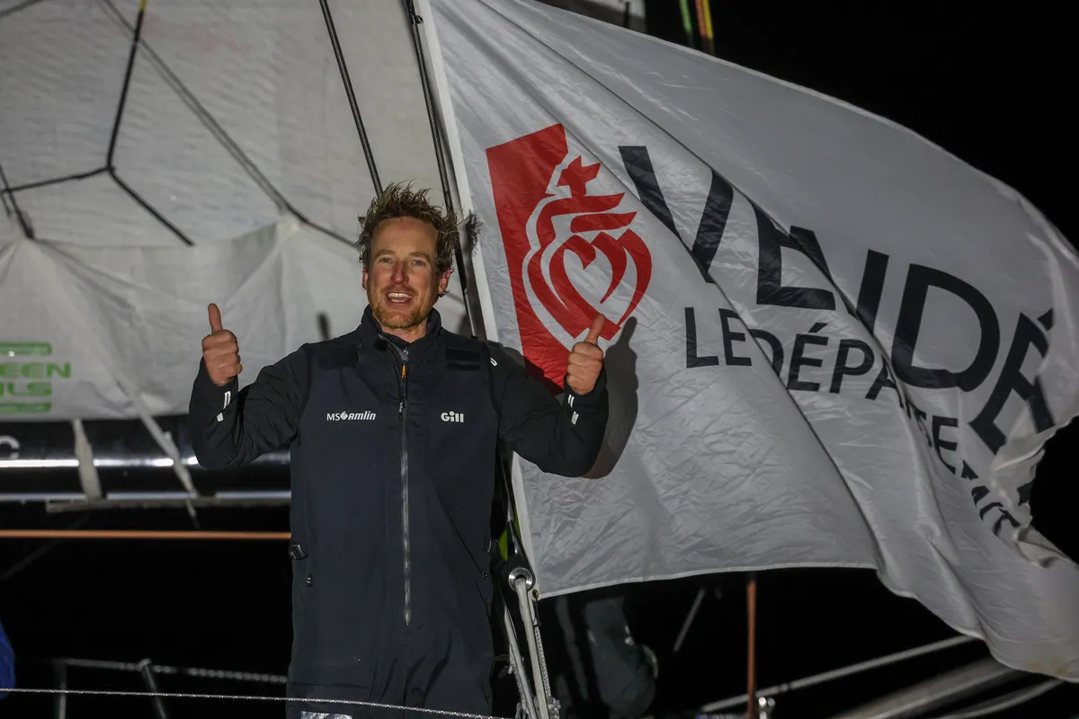 LES SABLES D’OLONNE, FRANCE - FEBRUARY 04, 2025 : MS Amlin skipper Conrad Colman (NZL) is photographed after taking 21st place in the Vendee Globe, on February 04, 2025 in Les Sables d'Olonne, France - (Photo by Jean-Marie Liot / Alea)