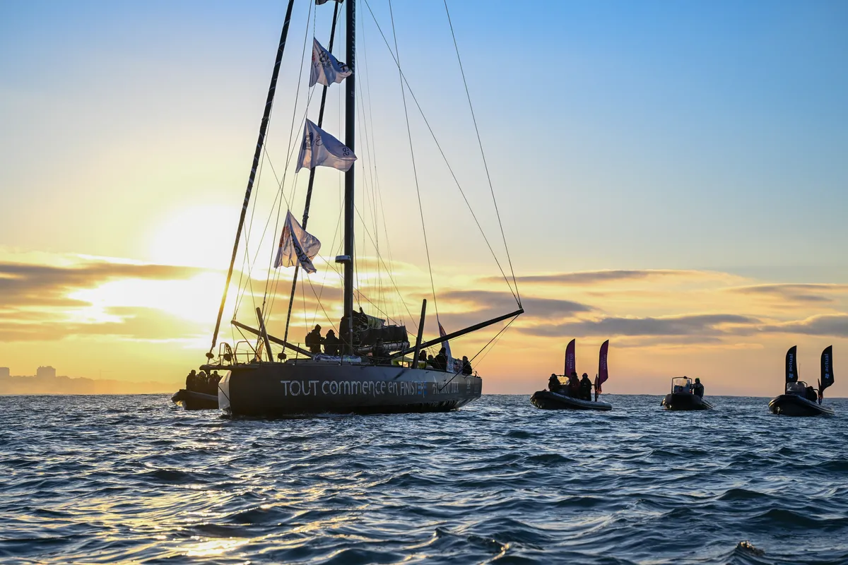 LES SABLES D’OLONNE, FRANCE - FEBRUARY 04, 2025 : Tout Commence en Finistère - Armor Lux skipper Jean le Cam (FRA) is photographed after taking 20th place in the Vendee Globe, on February 04, 2025 in Les Sables d'Olonne, France - (Photo by Jean-Louis Carli / Alea)
