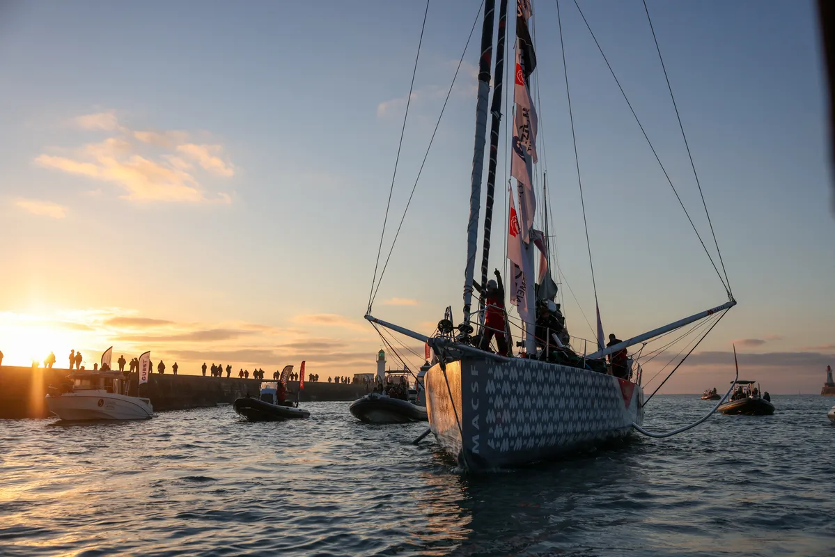 LES SABLES D’OLONNE, FRANCE - FEBRUARY 04, 2025 : MACSF skipper Isabelle Joschke (GER-FRA) is photographed after taking 19th place in the Vendee Globe, on February 04, 2025 in Les Sables d'Olonne, France - (Photo by Jean-Marie Liot / Alea)