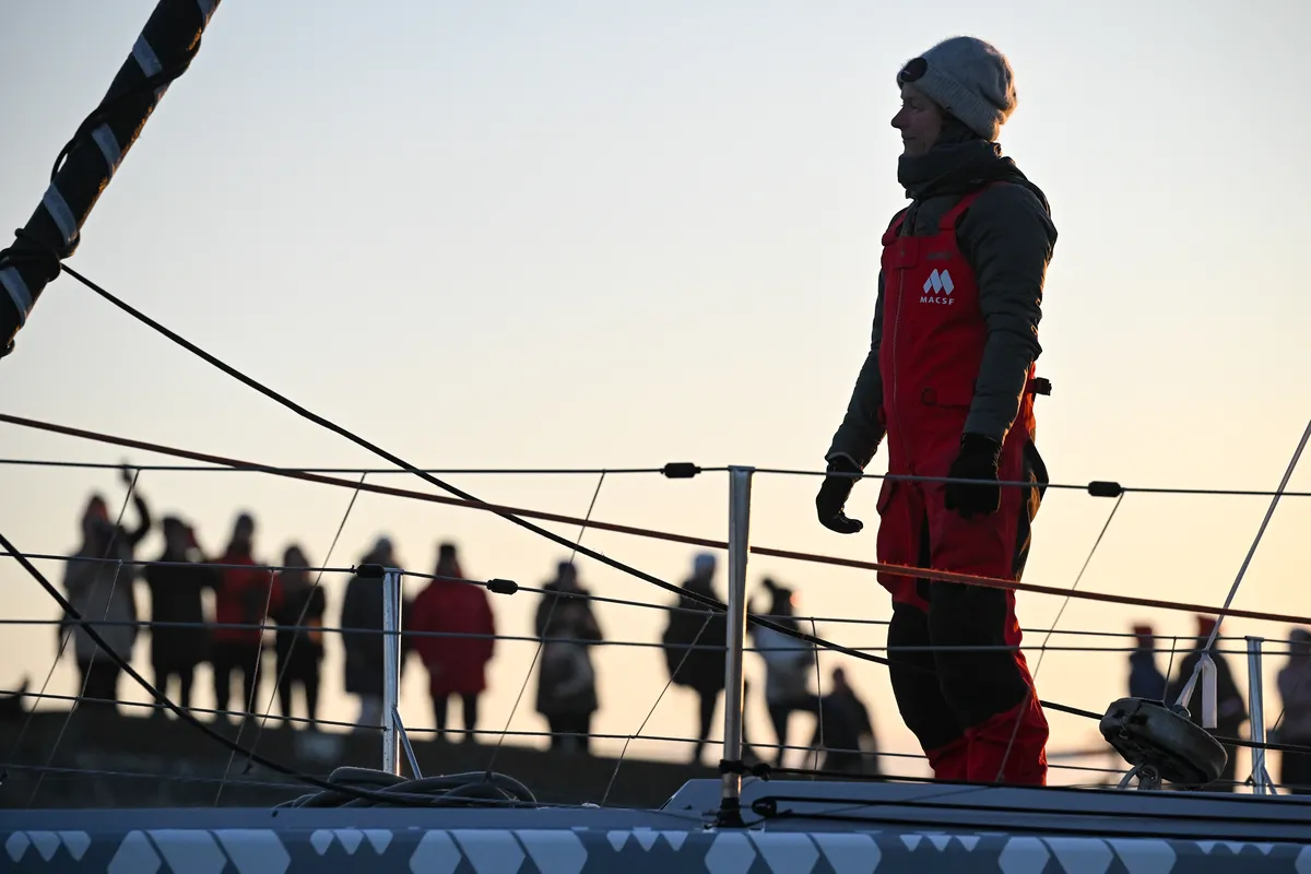 LES SABLES D’OLONNE, FRANCE - FEBRUARY 04, 2025 : MACSF skipper Isabelle Joschke (GER-FRA) is photographed in the channel after taking 19th place in the Vendee Globe, on February 04, 2025 in Les Sables d'Olonne, France - (Photo by Vincent Curutchet / Alea)
