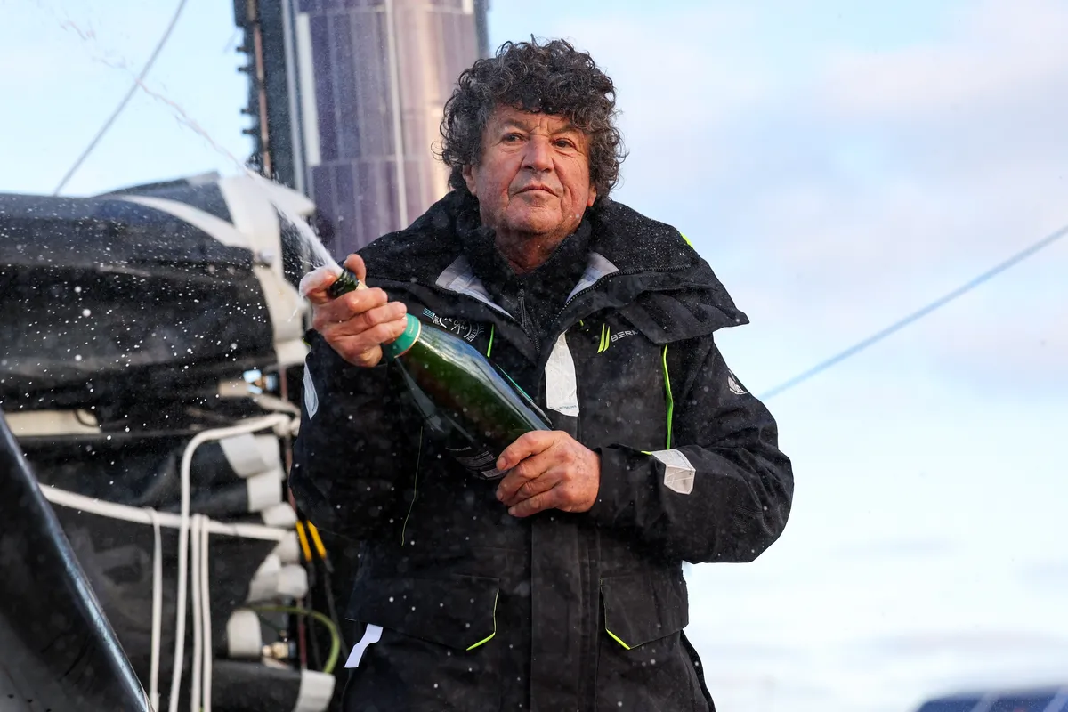 LES SABLES D’OLONNE, FRANCE - FEBRUARY 04, 2025 : Tout Commence en Finistère - Armor Lux skipper Jean le Cam (FRA) is photographed in the channel after taking 20th place in the Vendee Globe, on February 04, 2025 in Les Sables d'Olonne, France - (Photo by Jean-Marie Liot / Alea)
