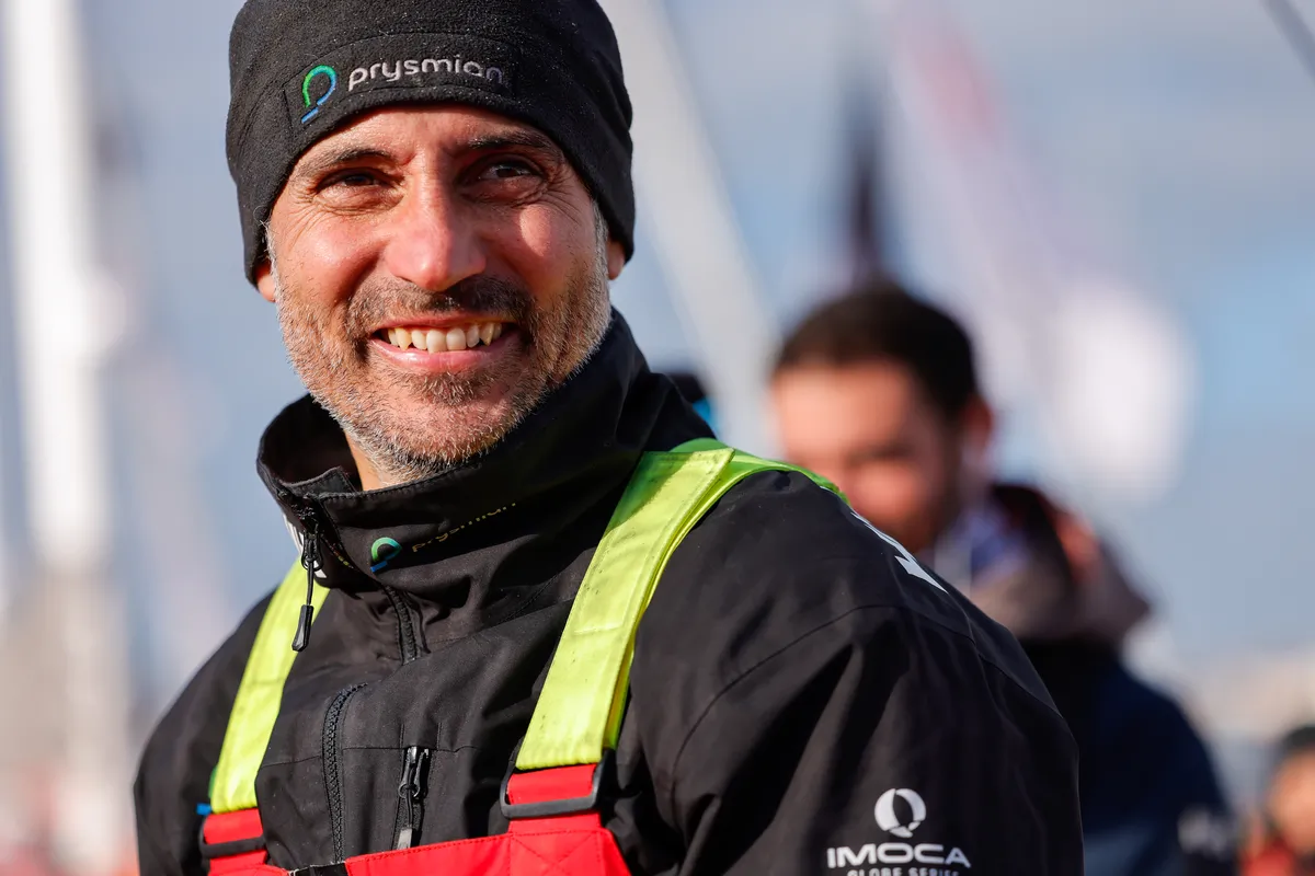 LES SABLES D’OLONNE, FRANCE - FEBRUARY 04, 2025 : Prysmian skipper Giancarlo Pedote (ITA) is photographed in the channel after taking 22nd place in the Vendee Globe, on February 04, 2025 in Les Sables d'Olonne, France - (Photo by Anne Beauge / Alea)