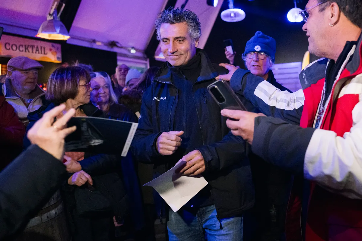 LES SABLES D'OLONNE, FRANCE - FEBRUARY 05, 2025 : Prysmian skipper Giancarlo Pedote (ITA) is photographed at the Skippers Finishers Club of the Vendee Globe, on February 05, 2025 in Les Sables d'Olonne, France - (Photo by Vincent Curutchet / Alea)
