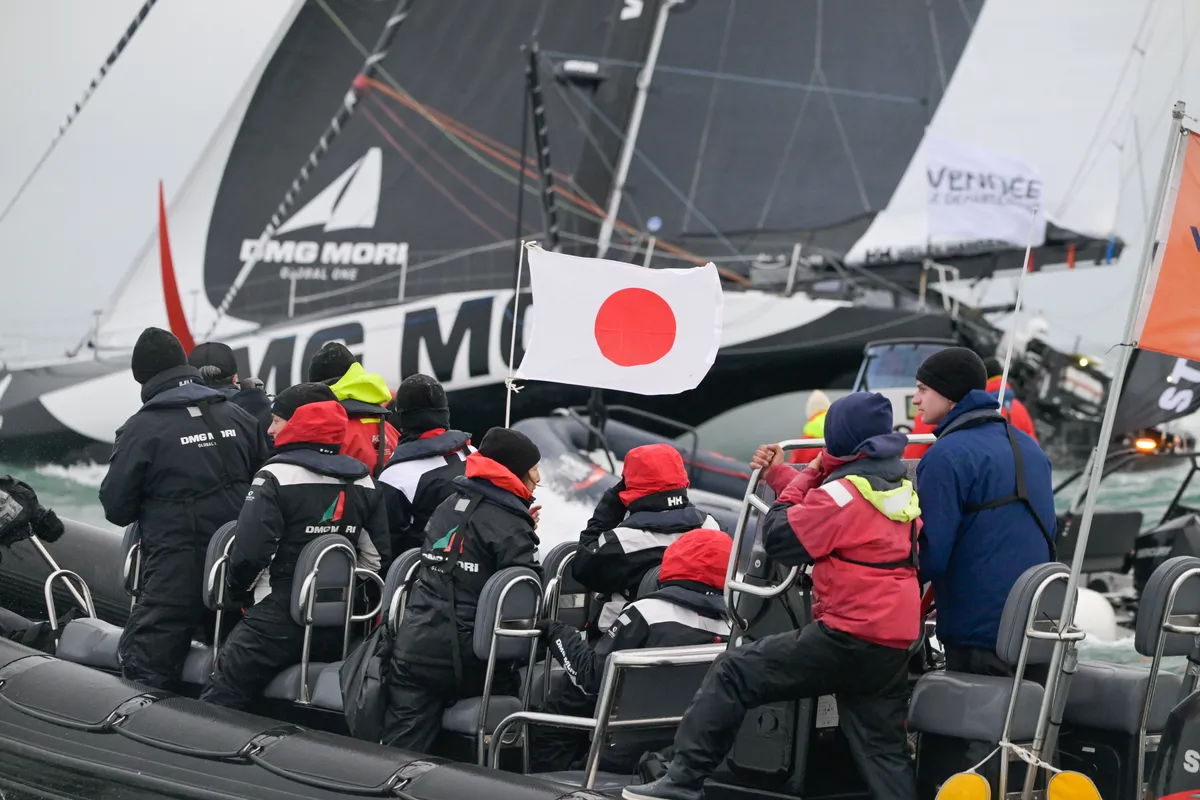 LES SABLES D'OLONNE, FRANCE - 09 FEVRIER 2025 : Le skipper de DMG MORI Global One, Kojiro Shiraishi (JAP), photographié en 24ème position du Vendée Globe, le 09 février 2025 aux Sables d'Olonne, France - (Photo by Olivier Blanchet / Alea)