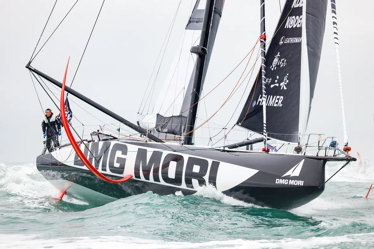 LES SABLES D'OLONNE, FRANCE - 09 FEVRIER 2025 : Le skipper de DMG MORI Global One Kojiro Shiraishi (JAP) est photographié après avoir pris la 24e place du Vendée Globe, le 09 février 2025 aux Sables d'Olonne, France - (Photo by Anne Beauge / Alea)