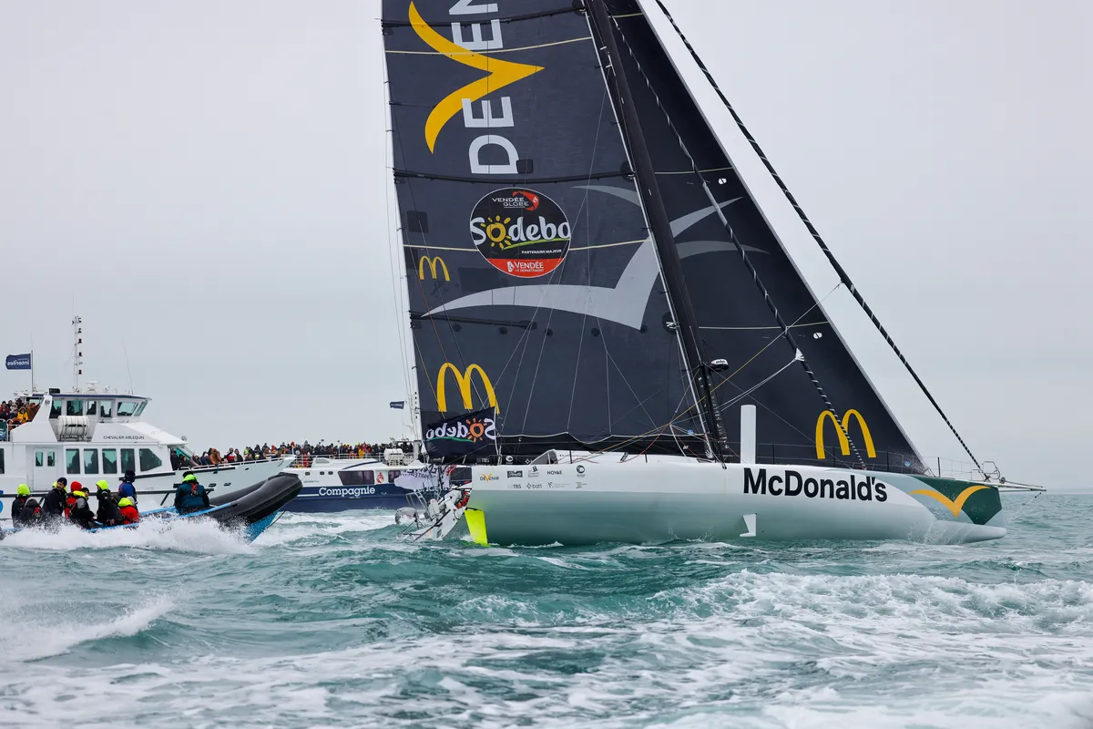 LES SABLES D’OLONNE, FRANCE - FEBRUARY 09, 2025 : DeVenir skipper Violette Dorange (FRA) is photographed taking 25th place in the Vendee Globe, on February 09, 2025 in Les Sables d'Olonne, France - (Photo by Anne Beauge / Alea)