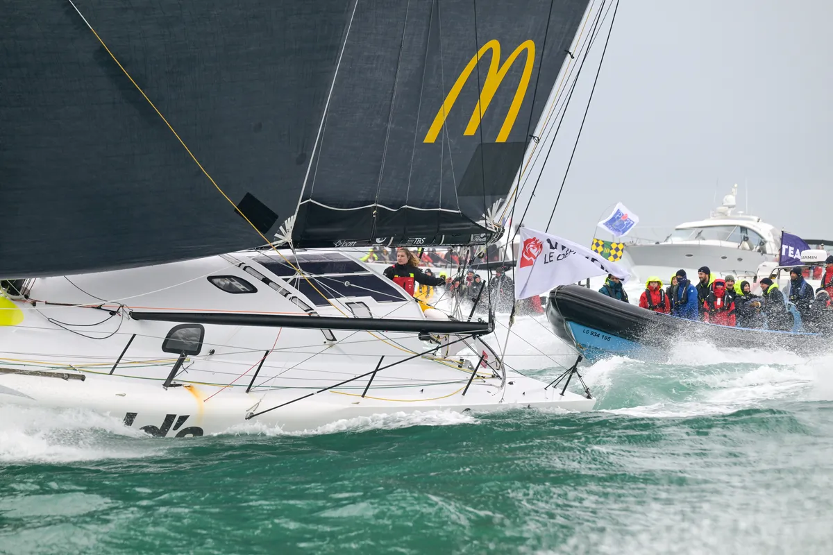 LES SABLES D’OLONNE, FRANCE - FEBRUARY 09, 2025 : DeVenir skipper Violette Dorange (FRA) is photographed taking 25th place in the Vendee Globe, on February 09, 2025 in Les Sables d'Olonne, France - (Photo by Olivier Blanchet / Alea)