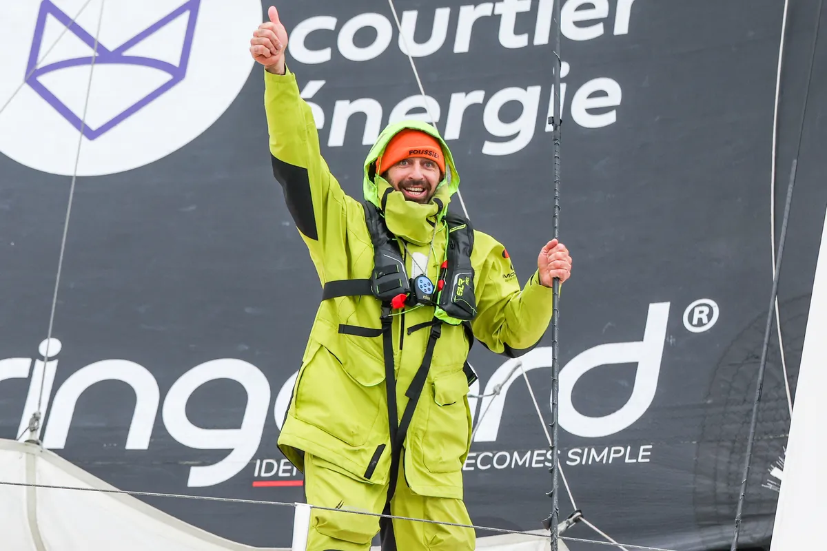 LES SABLES D’OLONNE, FRANCE - FEBRUARY 09, 2025 : FOUSSIER skipper Sébastien Marsset (FRA) is photographed after taking 27th place in the Vendee Globe, on February 09, 2025 in Les Sables d'Olonne, France - (Photo by Jean-Marie Liot / Alea)