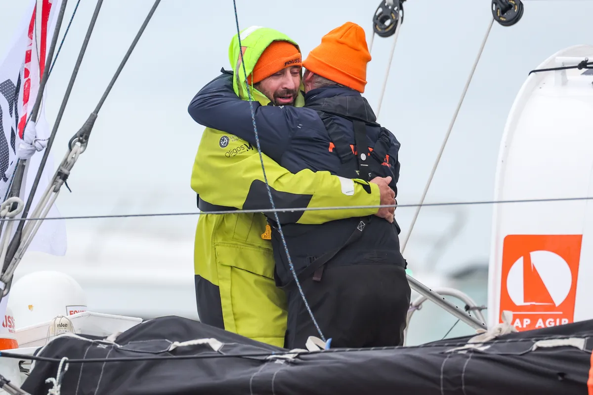 LES SABLES D’OLONNE, FRANCE - FEBRUARY 09, 2025 : FOUSSIER skipper Sébastien Marsset (FRA) is photographed after taking 27th place in the Vendee Globe, on February 09, 2025 in Les Sables d'Olonne, France - (Photo by Jean-Marie Liot / Alea)