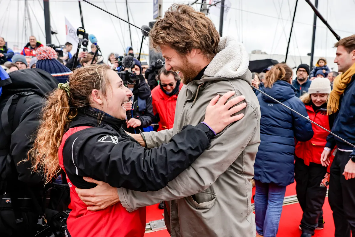 LES SABLES D’OLONNE, FRANCE - FEBRUARY 09, 2025 : DeVenir skipper Violette Dorange (FRA) is photographed after taking 25th place in the Vendee Globe, on February 09, 2025 in Les Sables d'Olonne, France - (Photo by Anne Beauge / Alea)