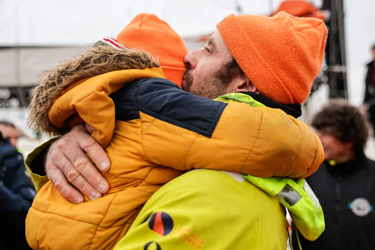 LES SABLES D’OLONNE, FRANCE - FEBRUARY 09, 2025 : FOUSSIER skipper Sébastien Marsset (FRA) is in the channel photographed after taking 27th place in the Vendee Globe, on February 09, 2025 in Les Sables d'Olonne, France - (Photo by Anne Beauge / Alea)