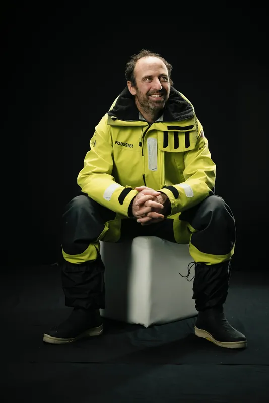 LES SABLES D'OLONNE, FRANCE - FEBRUARY 09, 2025 : FOUSSIER skipper Sébastien Marsset (FRA) is photographed in studio after taking 27th place in the Vendee Globe, on February 09, 2025 in Les Sables d'Olonne, France - (Photo by Jean-Marie LIOT / Alea)