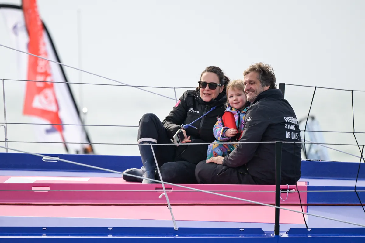 LES SABLES D’OLONNE, FRANCE - FEBRUARY 12, 2025 : STAND AS ONE - Altavia skipper Eric Bellion (FRA) is photographed after finishing the Vendee Globe off-race, on February 12, 2025 in Les Sables d'Olonne, France - (Photo by Olivier Blanchet / Alea)