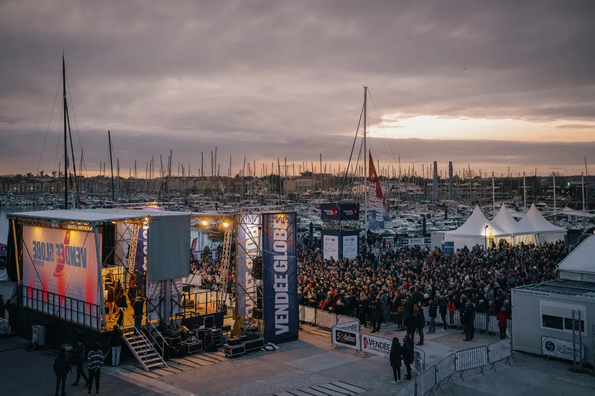 LES SABLES D'OLONNE, FRANCE - FEBRUARY 12, 2025 : Music band "Skip The Use" singer Mat Bastard is performing during arrival of STAND AS ONE - Altavia skipper Eric Bellion (FRA) after retiring from the Vendee Globe off-race, on February 12, 2025 in Les Sables d'Olonne, France - (Photo by Vincent Curutchet / Alea)