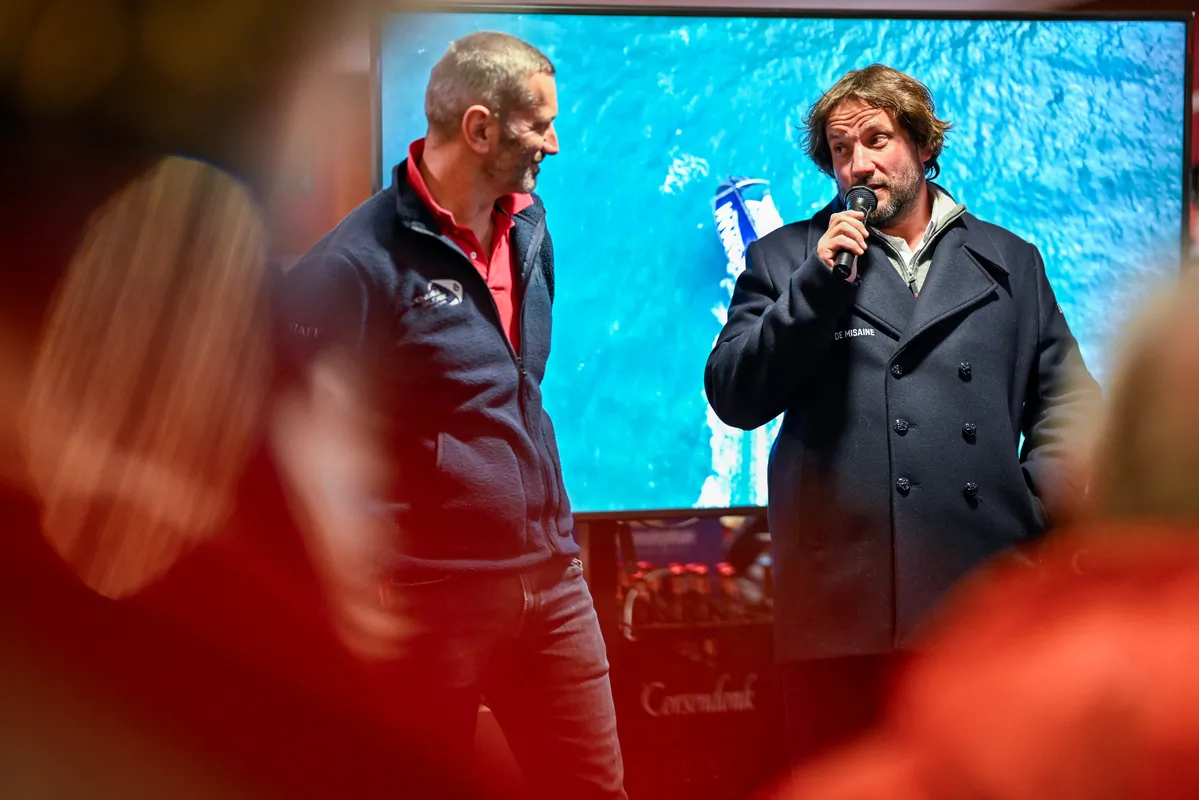 LES SABLES D'OLONNE, FRANCE - 15 FEVRIER 2025 : Le skipper de HUMAN Immobilier Antoine Cornic (FRA) est photographié au Skippers Finishers Club du Vendée Globe, le 15 février 2025 aux Sables d'Olonne, France - (Photo by Jean-Louis Carli / Alea)