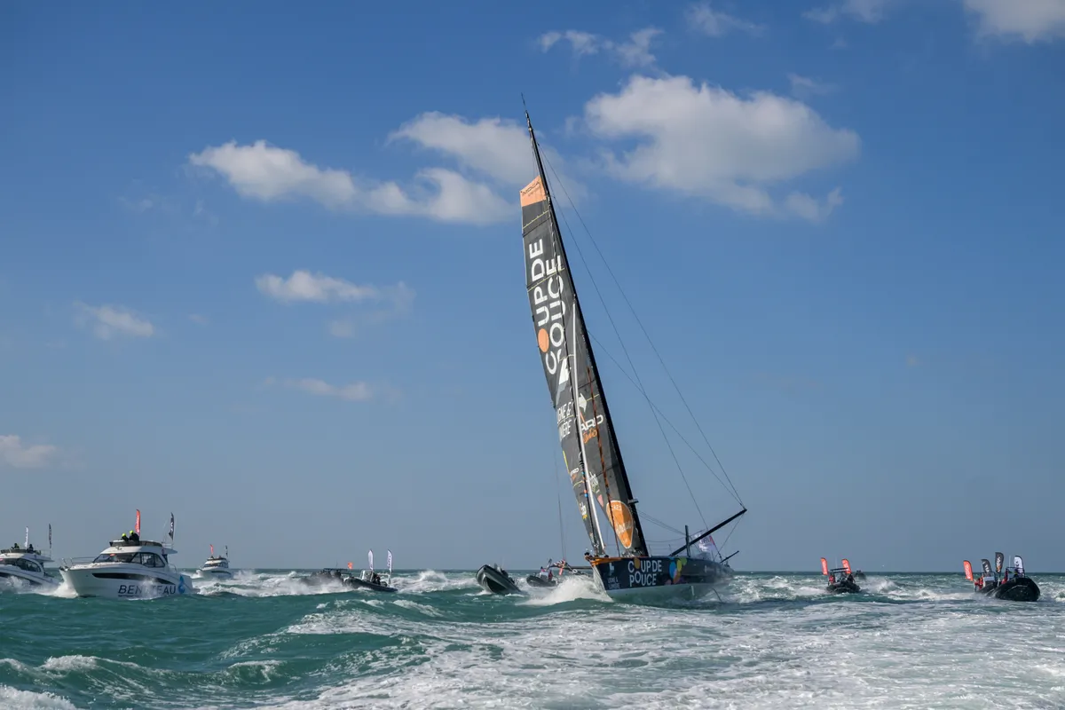 LES SABLES D’OLONNE, FRANCE - MARCH 01, 2025 : Coup de Pouce skipper Manuel Cousin (FRA) is photographed after taking 31st place in the Vendee Globe, on March 01, 2025 in Les Sables d'Olonne, France - (Photo by Olivier Blanchet / Alea)