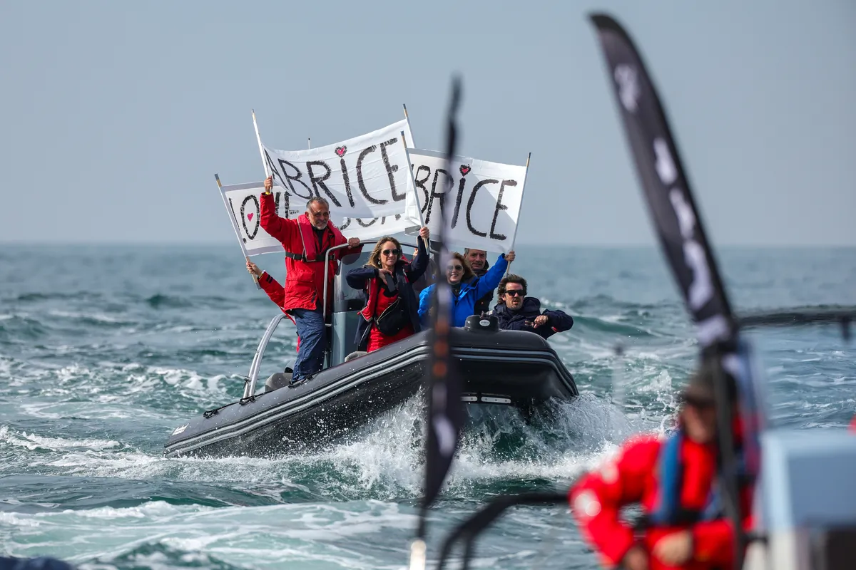 LES SABLES D’OLONNE, FRANCE - MARCH 04, 2025 : Nexans - Wewise skipper Fabrice Amedeo (FRA) is congratulated by friends and partners after taking 32nd place in the Vendee Globe, on March 04, 2025 in Les Sables d'Olonne, France - (Photo by Jean-Marie Liot / Alea)