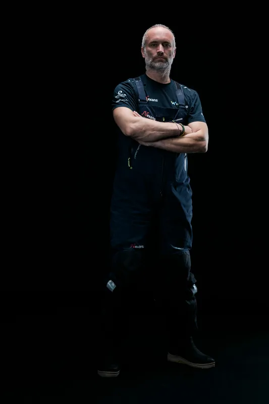 LES SABLES D'OLONNE, FRANCE - MARCH 04, 2025 : Nexans - Wewise skipper Fabrice Amedeo (FRA) is photographed in studio after taking 32nd place in the Vendee Globe, on March 04, 2025 in Les Sables d'Olonne, France - (Photo by Jean-Marie Liot / Alea)
