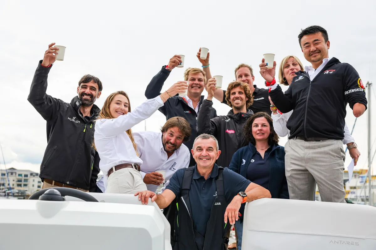 LES SABLES D'OLONNE, FRANCE - 10 MAI 2025 : Les skippers sont photographiés lors de la parade nautique de la remise des prix du Vendée Globe, le 10 mai 2025 aux Sables d'Olonne, France - (Photo by Jean-Marie Liot / Alea)