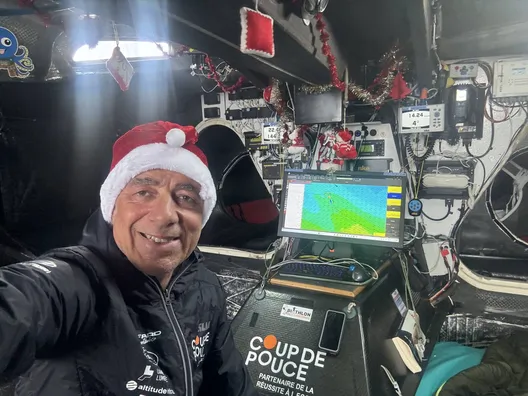 RACE, DECEMBER 22, 2024 : Photo sent from the boat Coup de Pouce during the Vendee Globe sailing race on December 22, 2024. (Photo by skipper Manuel Cousin)Christmas 