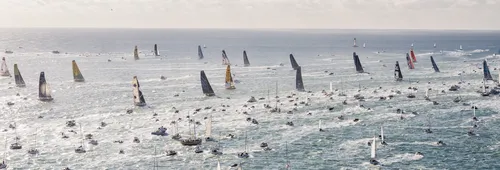 Aerial illustration of start of the Vendee Globe, in Les Sables d'Olonne, France, on November 6th, 2016 - Photo Vincent Curutchet / DPPI / Vendée GlobeVue aérienne du départ du Vendée Globe, aux Sables d'Olonne, le 6 Novembre 2016 - Photo Vincent Curutc