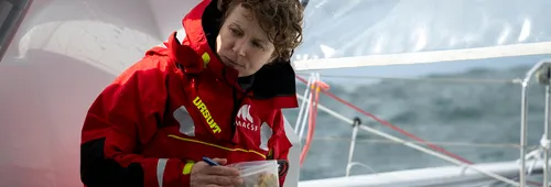 LORIENT, FRANCE - 9 AVRIL 2024 : Isabelle Joschke (GER-FRA), skipper de la MACSF, est photographiée le 9 avril 2024 à Lorient, France - Photo par Ronan Gladu