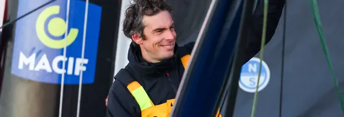 LES SABLES D'OLONNE, FRANCE - JANUARY 14, 2025 : MACIF Santé Prévoyance skipper Charlie Dalin (FRA) is photographed after winning the Vendee Globe 2024, on January 14, 2025 in Les Sables d'Olonne, France. (Photo by Lloyd Images / Alea)