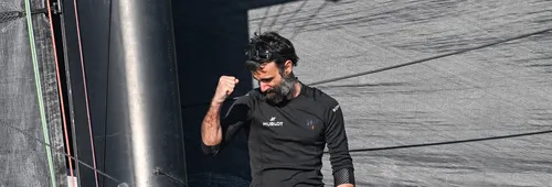 LES SABLES D’OLONNE, FRANCE - FEBRUARY 03, 2025 : Hublot skipper Alan Roura (SUI) is photographed after taking 18th place in the Vendee Globe, on February 03, 2025 in Les Sables d'Olonne, France - (Photo by Vincent Curutchet / Alea)