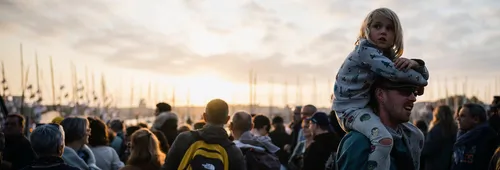 LES SABLES D'OLONNE, FRANCE - NOVEMBER 9, 2024: Public is photographed at sunset during prestart of the Vendee Globe, on November 9, 2024 in Les Sables d'Olonne, France - (Photo by Jean-Louis Carli / Alea)