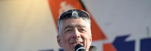 LES SABLES D’OLONNE, FRANCE - MARCH 01, 2025 : Coup de Pouce skipper Manuel Cousin (FRA) is photographed on stage after taking 31st place in the Vendee Globe, on March 01, 2025 in Les Sables d'Olonne, France - (Photo by Olivier Blanchet / Alea)