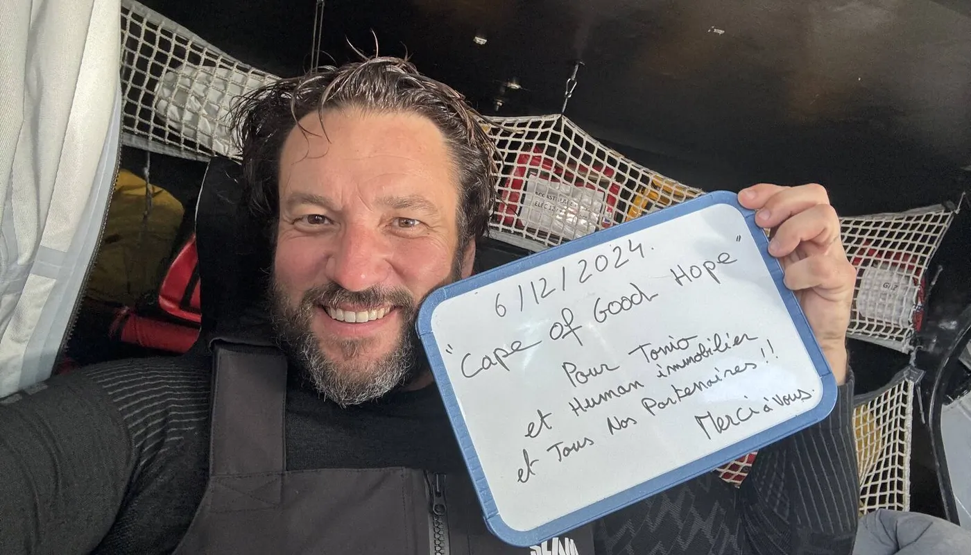 COURSE, 06 DÉCEMBRE 2024 : Photo envoyée depuis le bateau HUMAN Immobilier lors de la course à la voile du Vendée Globe le 06 décembre 2024. (Photo du skipper Antoine Cornic) Cap de Bonne Espérance