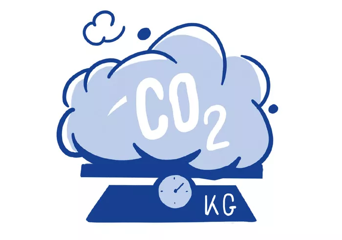 Illustration : nuage de CO2 sur une balance. Il pèse lourd