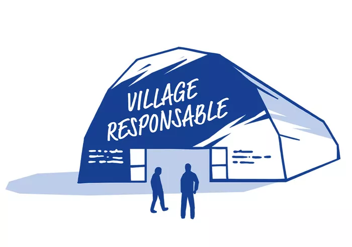 illustration d'une tente en forme d'igloo avec écrit Village responsable