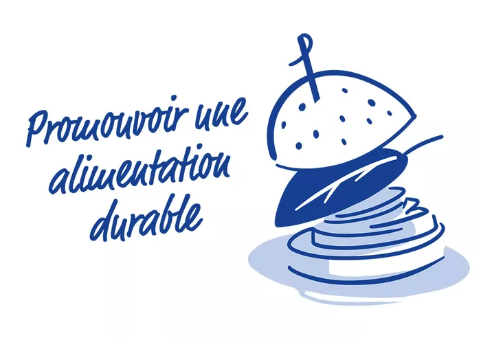 illustration d'un hamburger : texte promouvoir une alimentation durable